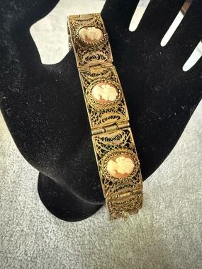 Antique 800 silver filigree cameo bracelet
